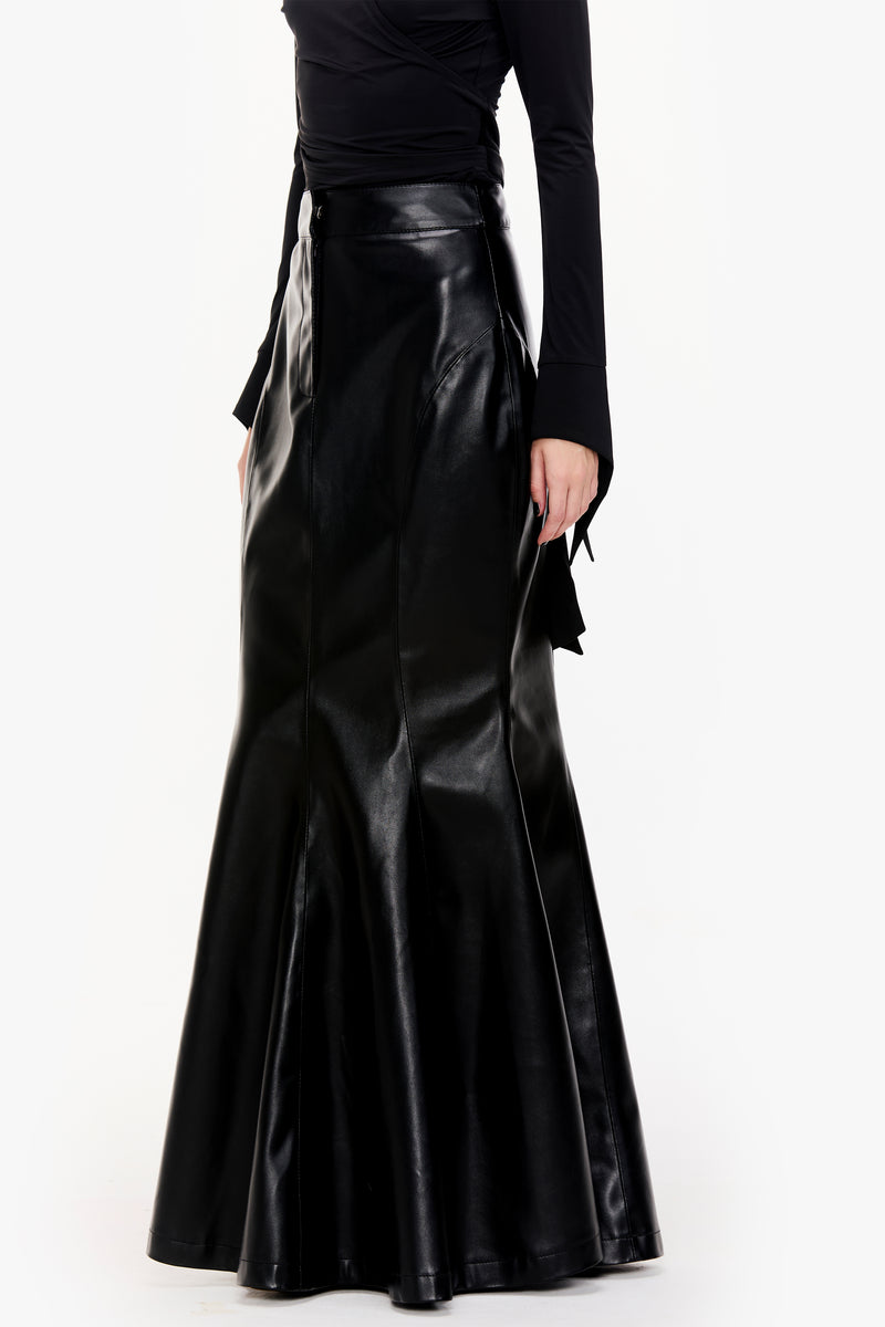Fluted Faux Leather Maxi Skirt