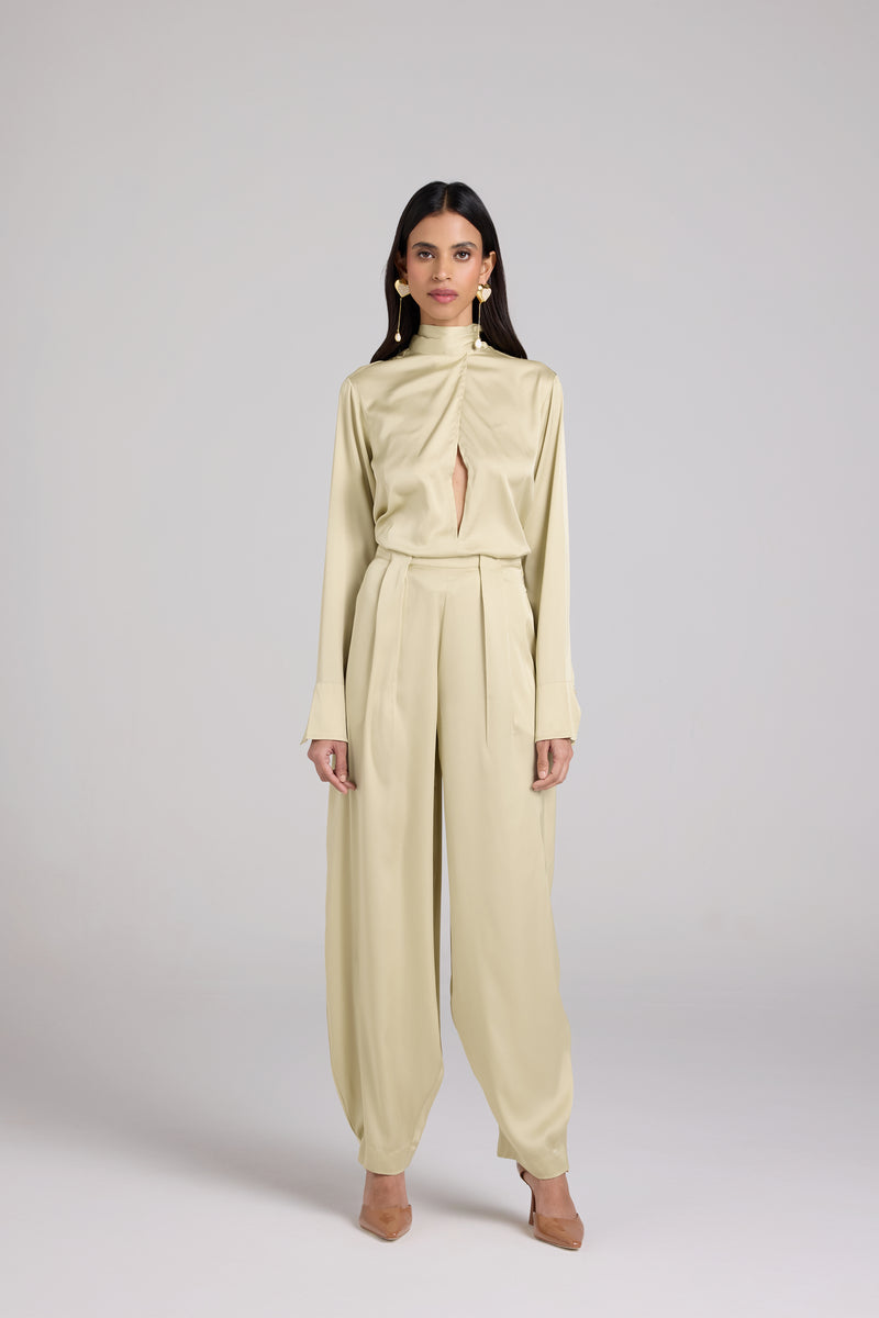 Satin Barrel-Leg Trousers