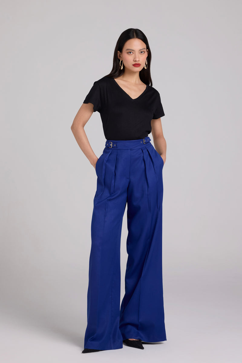 Buckled Wide-Leg Trousers