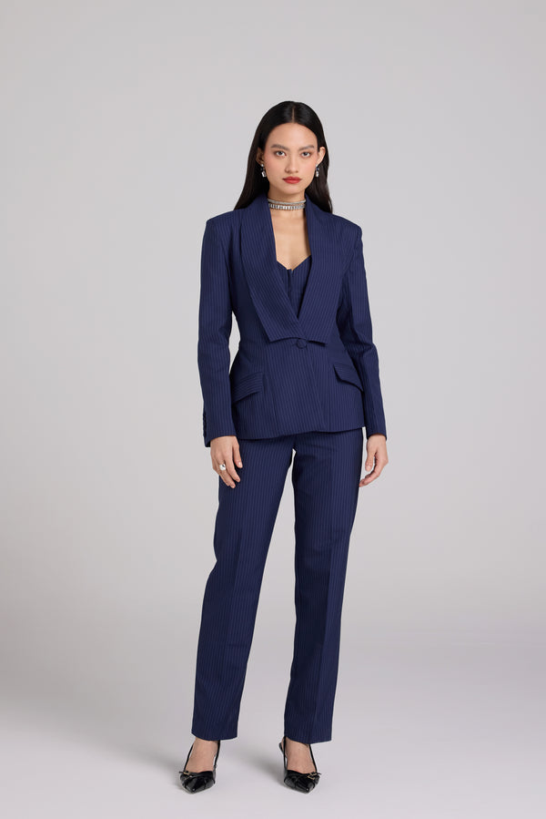 Shawl Collar Pinstripe Blazer