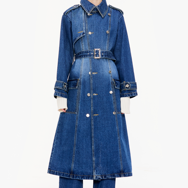 Mid Wash Blue Denim Trench Coat – Qua