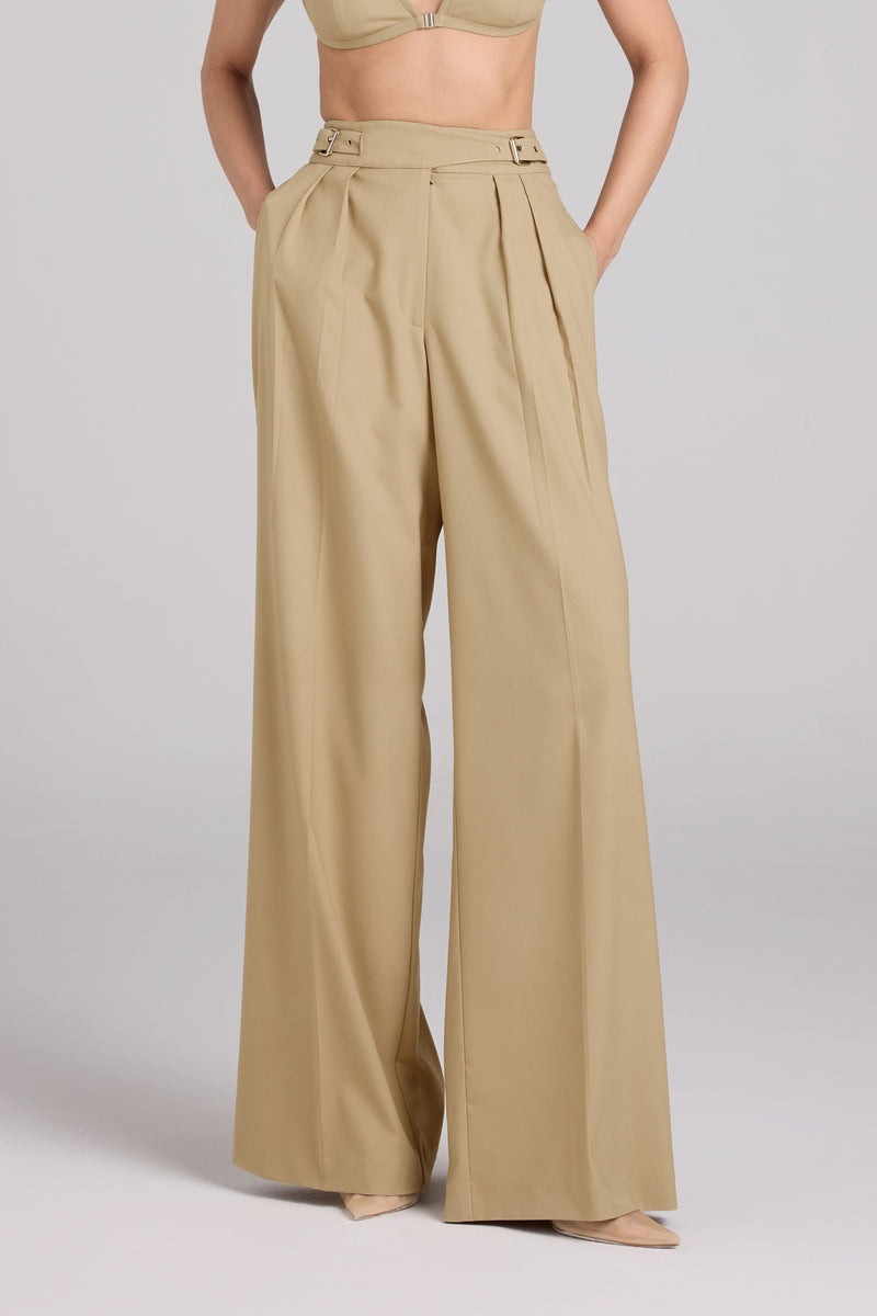 Buckled Wide-Leg Trousers