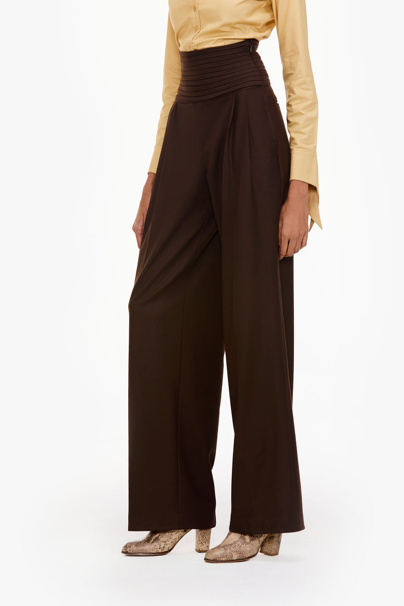 Ganache Brown Cummerbund Wide-Leg Trousers Qua Ganache Brown Cummerbund Wide-Leg Trousers Qua