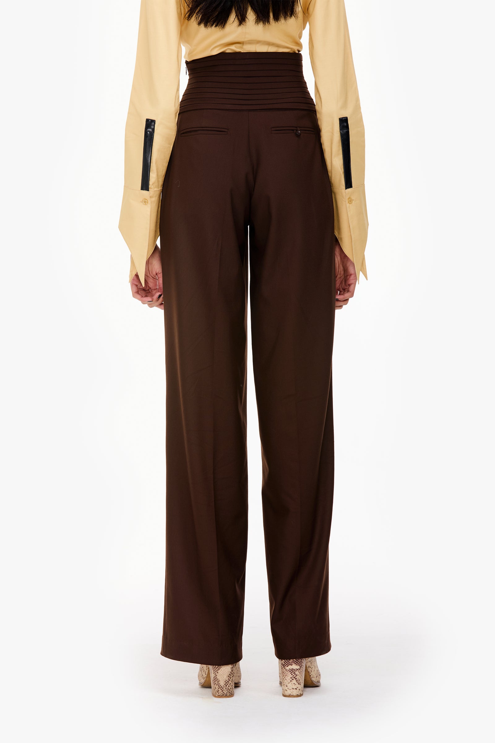 Ganache Brown Cummerbund Wide-Leg Trousers – Qua