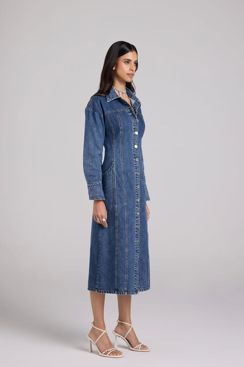 Sculpted Denim Midi Dress