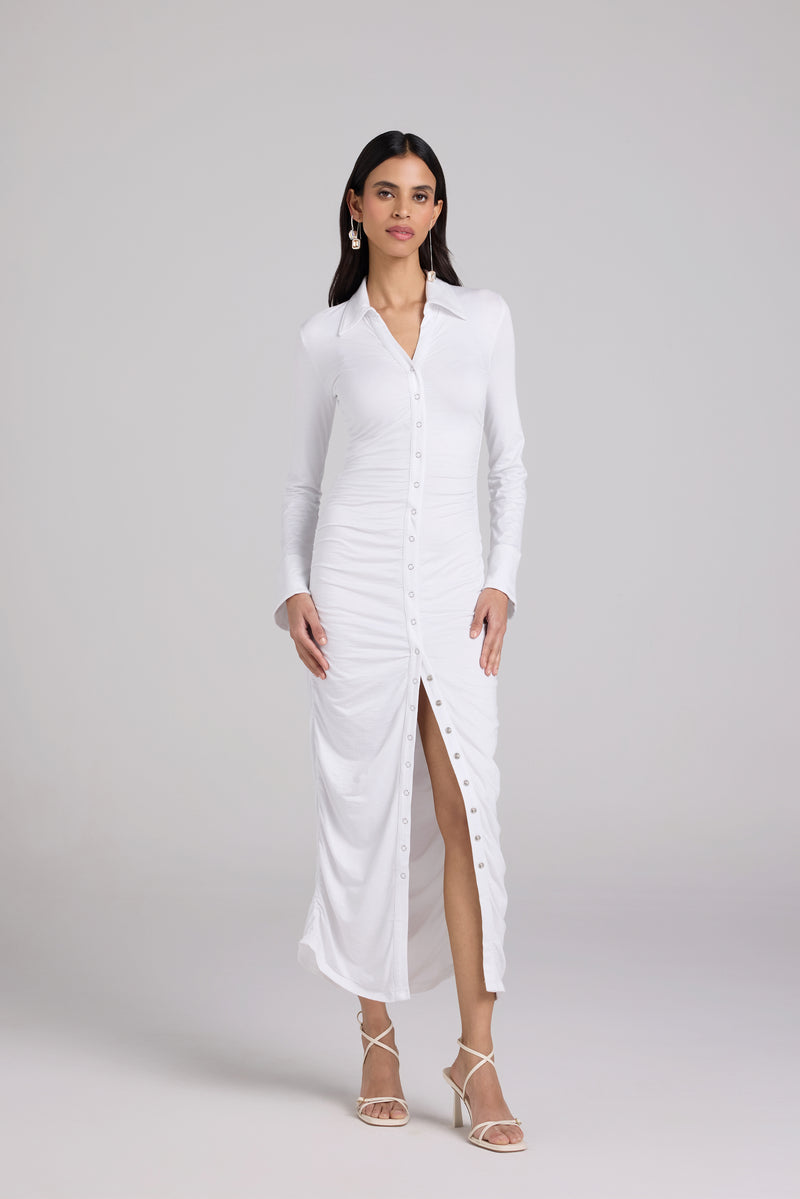 Clear White Ruched Shirt Dress Qua Clear White Ruched Shirt Dress Qua