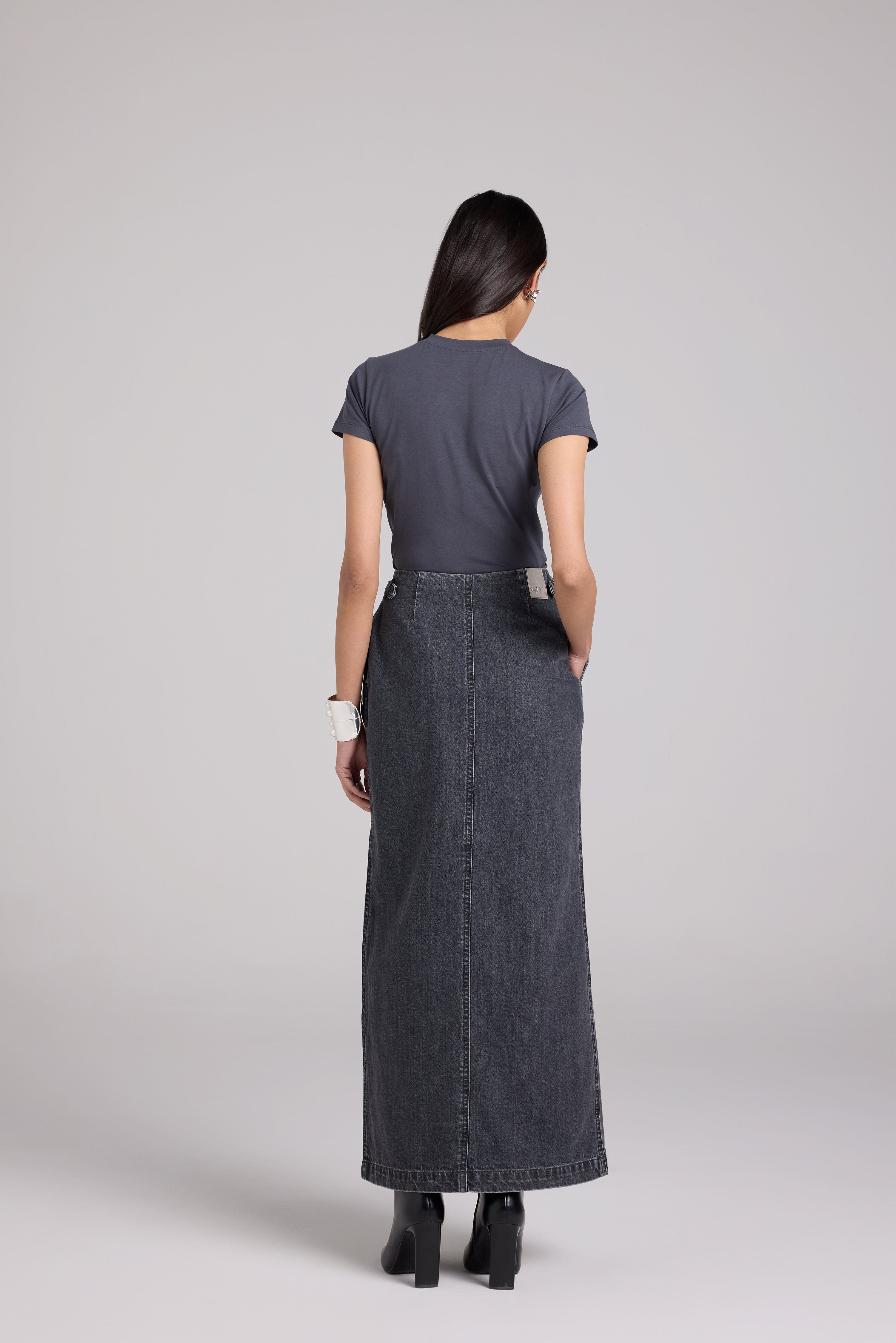 【Anyone more】Fukuro gray washed denim skirt GERsome Women's Casual Split Hem High Waist Denim Skorts