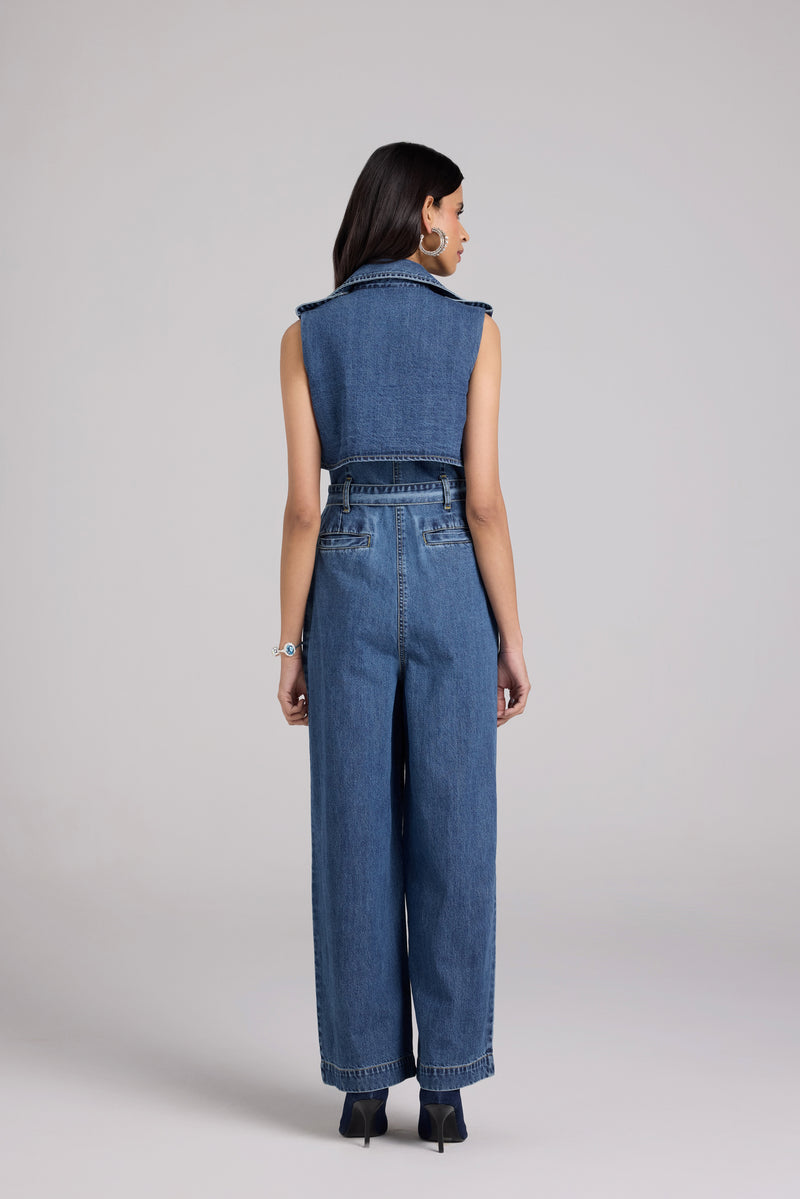 Denim Belted Trench Jumpsuit