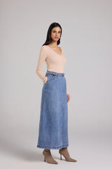 Denim Wrap Column Skirt