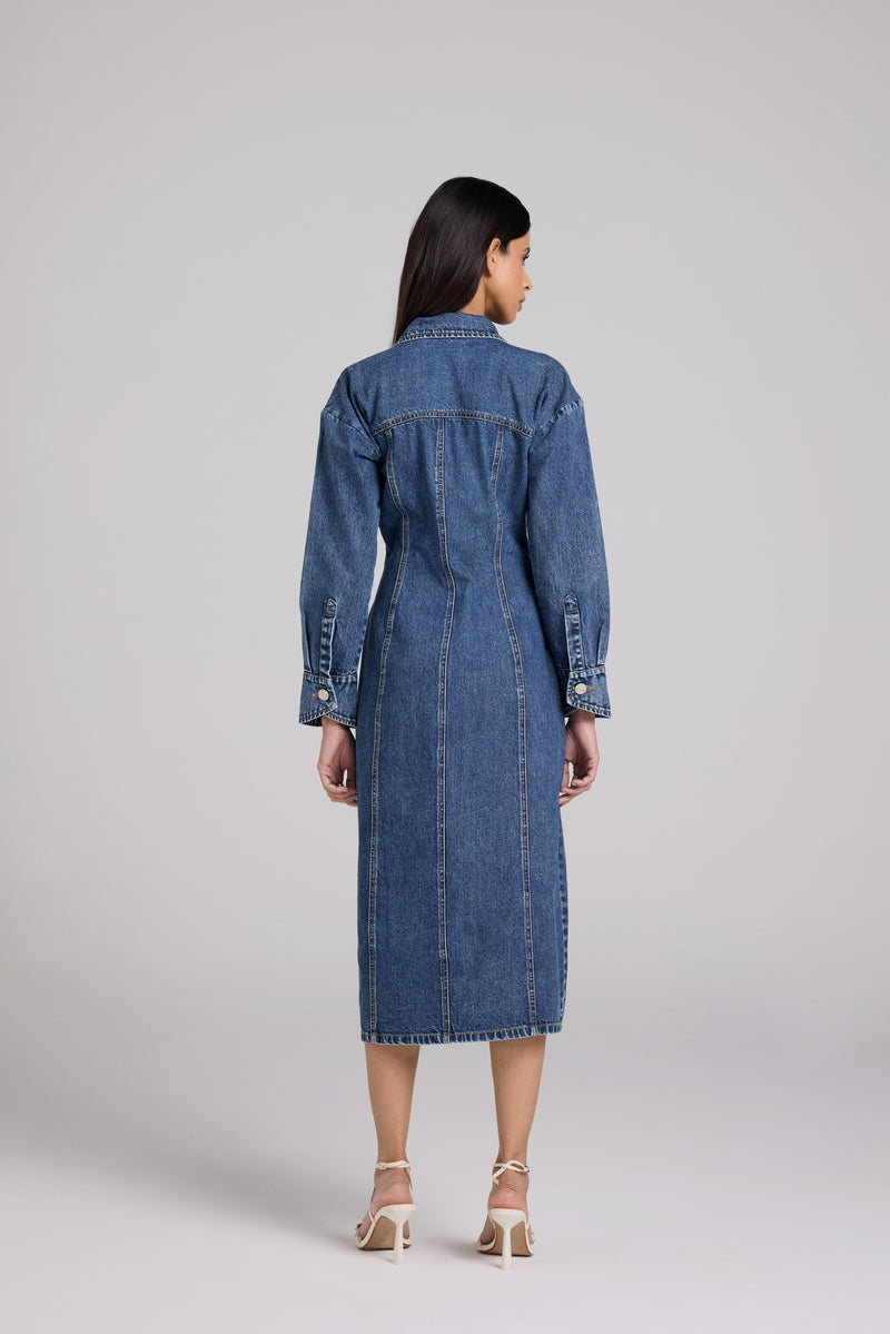 Sculpted Denim Midi Dress