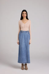 Denim Wrap Column Skirt