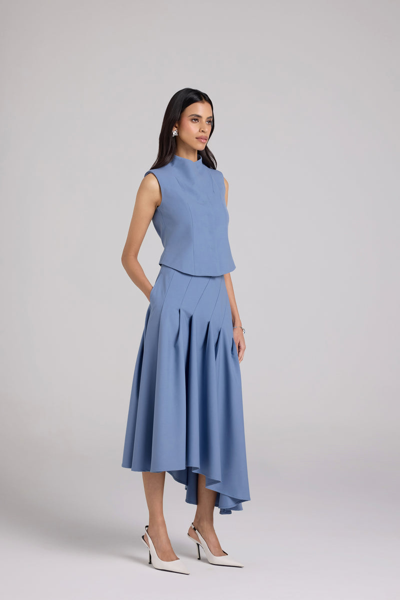 Pleated A-line Midi Skirt