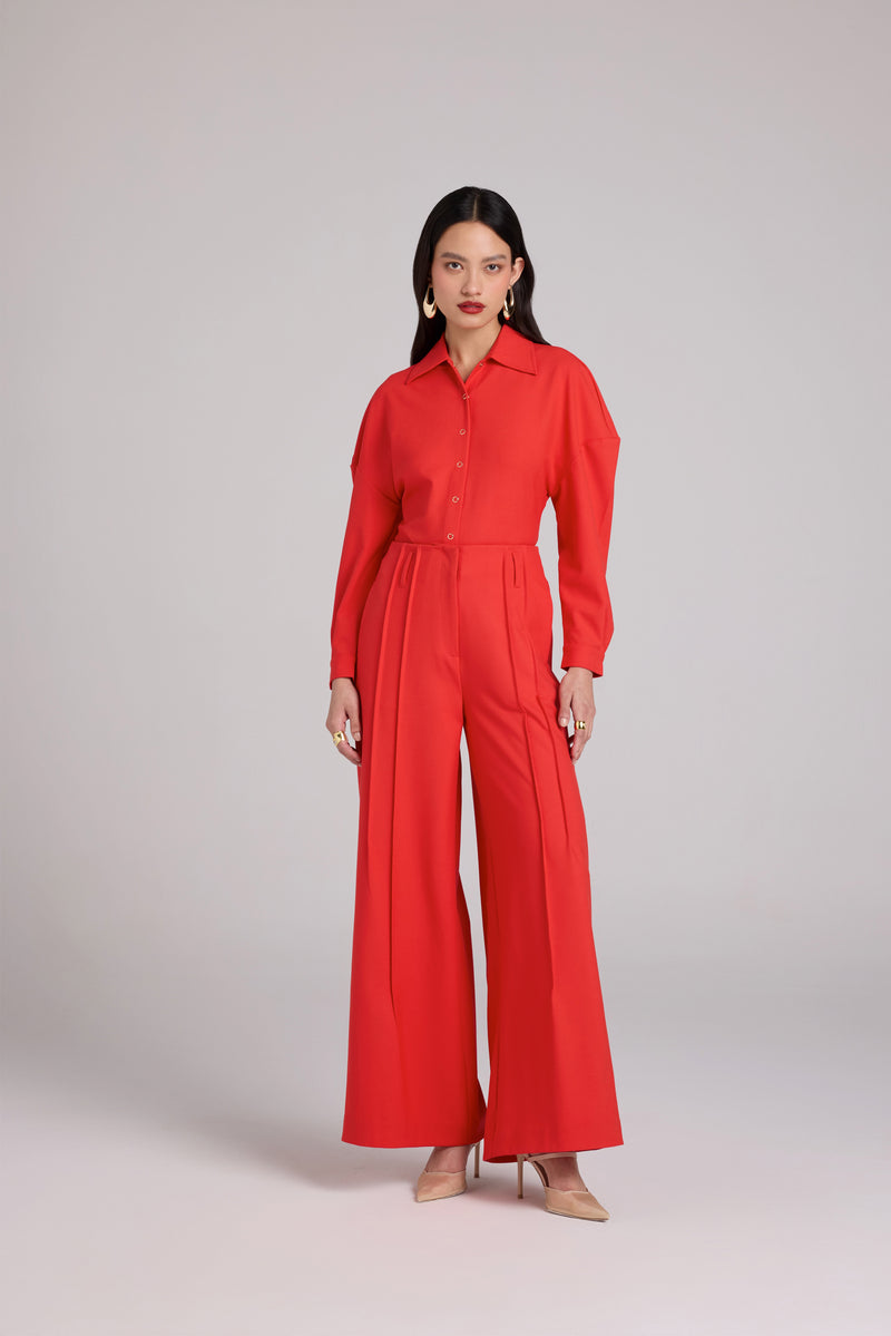 Pintuck Wide-Leg Trousers