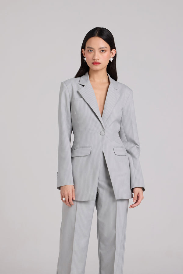 Tie Waist Pinstripe Blazer