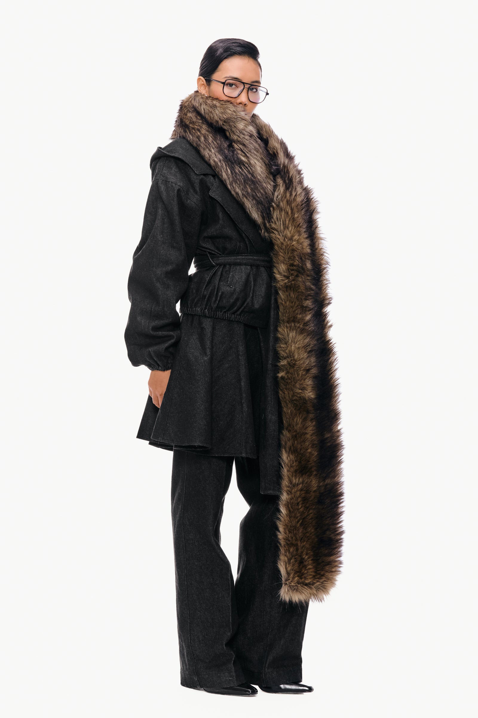 Tipped Brown Oversized Fur Scarf – Qua
