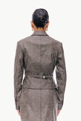 Sculpted Leather Crop Blazer