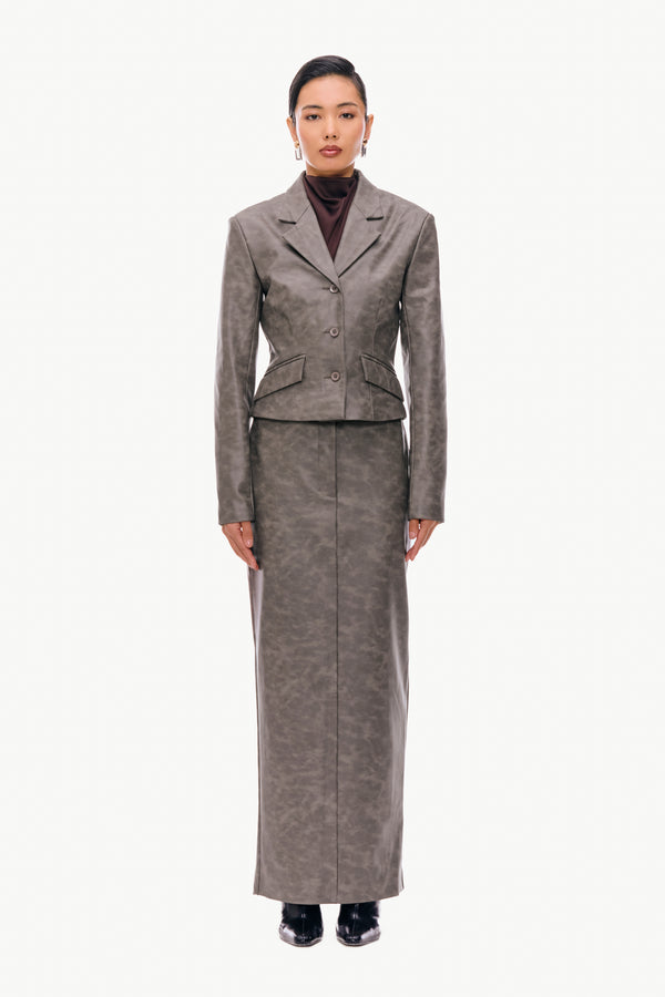 Sculpted Leather Skirt Suit