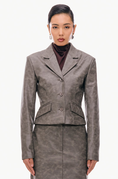 Sculpted Leather Crop Blazer