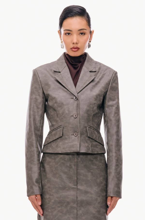 Sculpted Leather Crop Blazer
