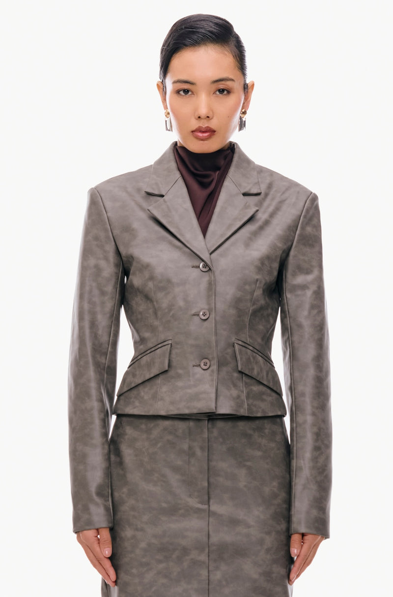 Sculpted Leather Crop Blazer