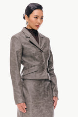 Sculpted Leather Crop Blazer
