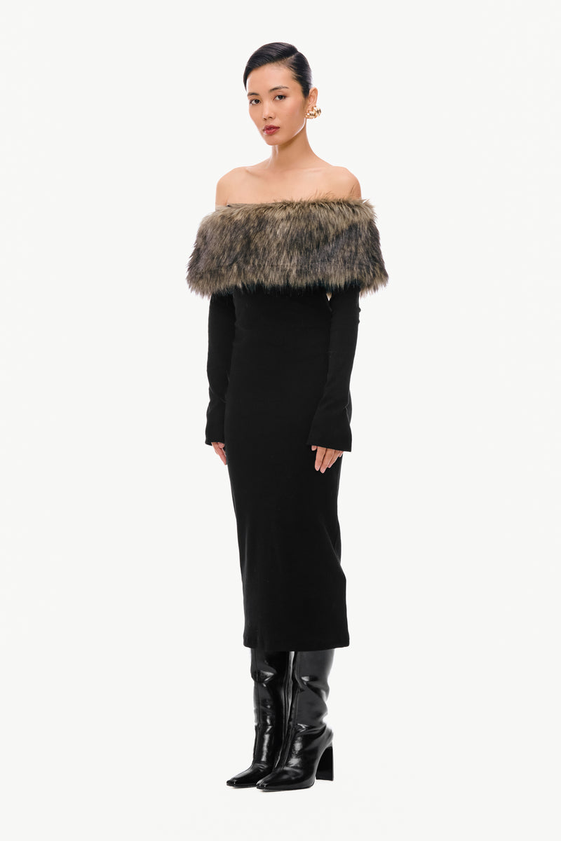 Fur Band Knit Dress