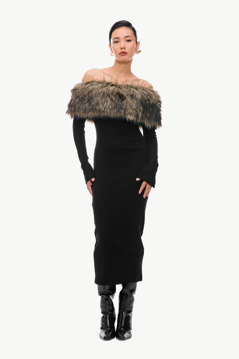 Fur Band Knit Dress