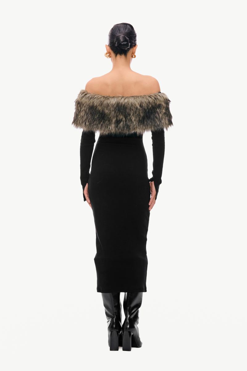 Fur Band Knit Dress