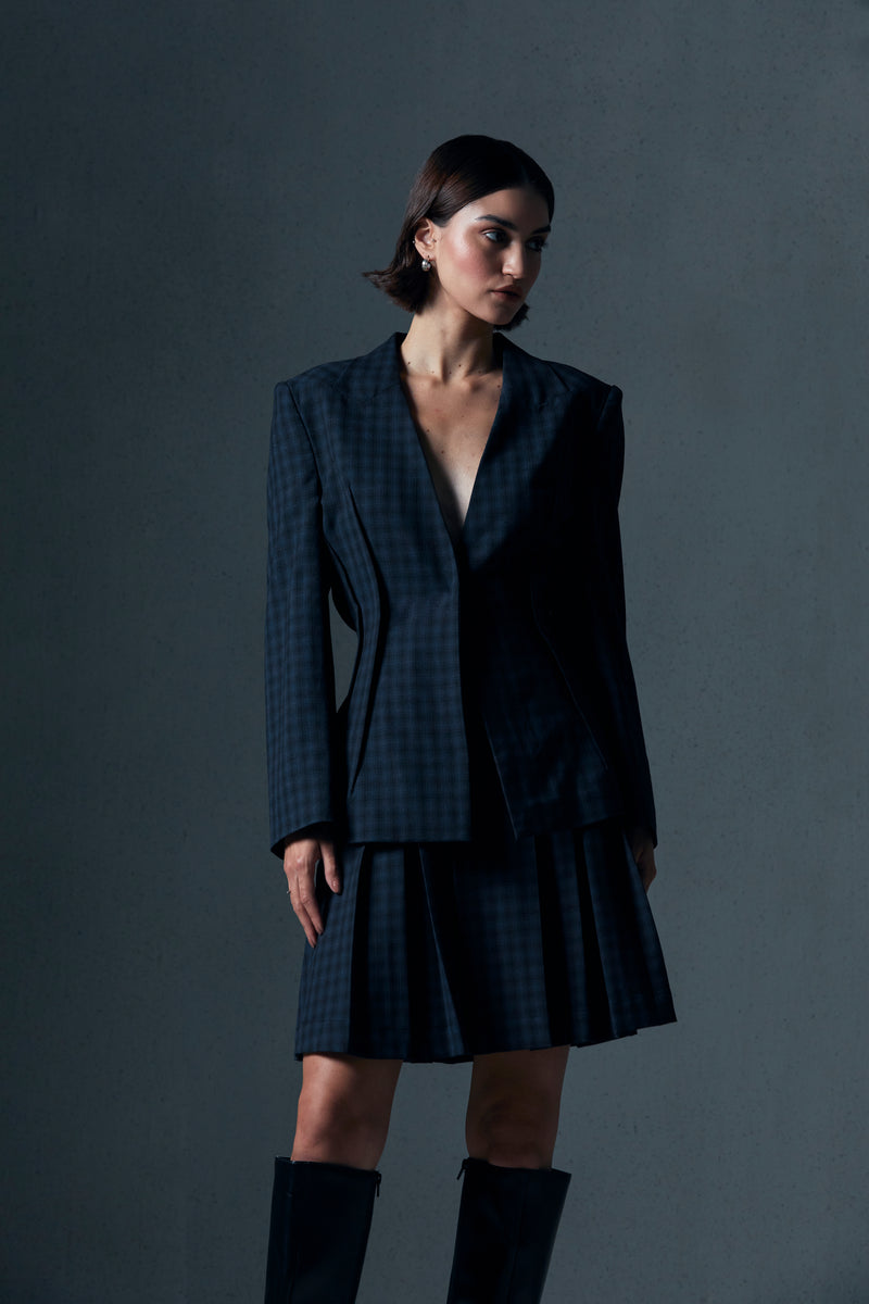 Checked Belted Blazer