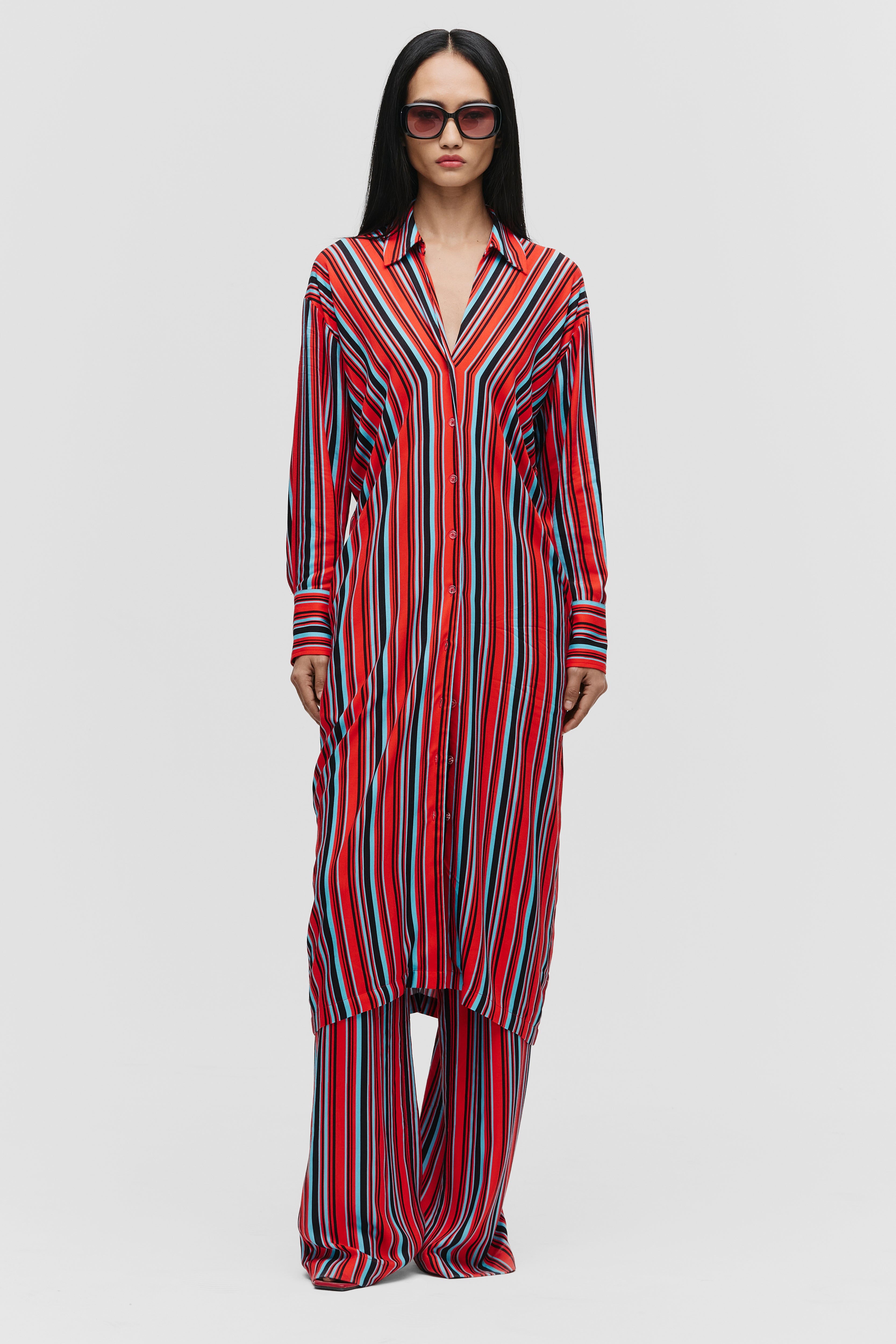 Hibiscus Stripes Red Slouched Shirt Dress – Qua