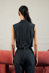 Pinstripe Notched Collar Waistcoat