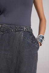 Denim Wrap Column Skirt