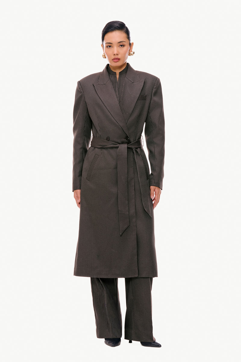 Espresso Pinstripe Longline Suit