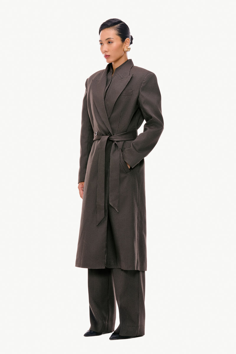Espresso Pinstripe Longline Suit