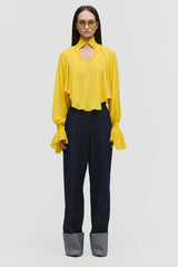 Smocked Chiffon Cropped Blouse