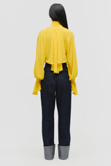 Smocked Chiffon Cropped Blouse