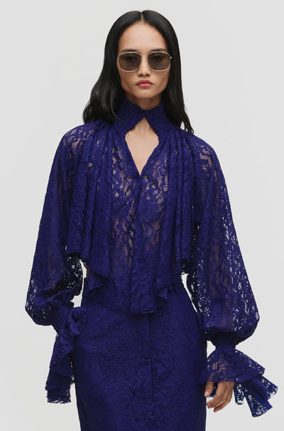 Smocked Lace Cropped Blouse