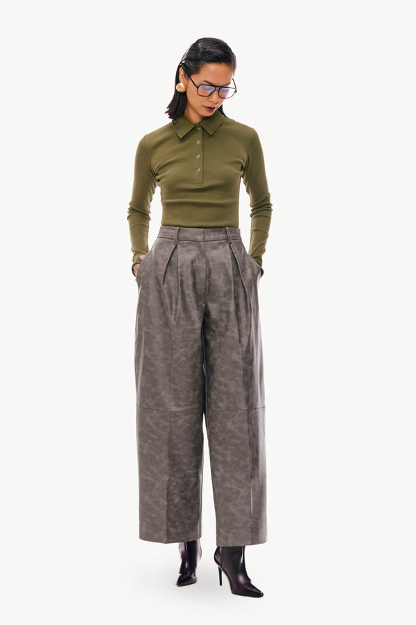 Pleated Leather Trousers