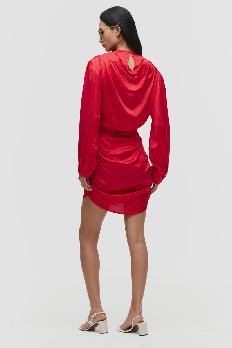 Poppy Red Draped Linen Dress – Qua
