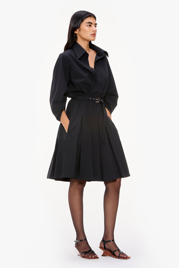 Barrel Sleeve Pleated Dress
