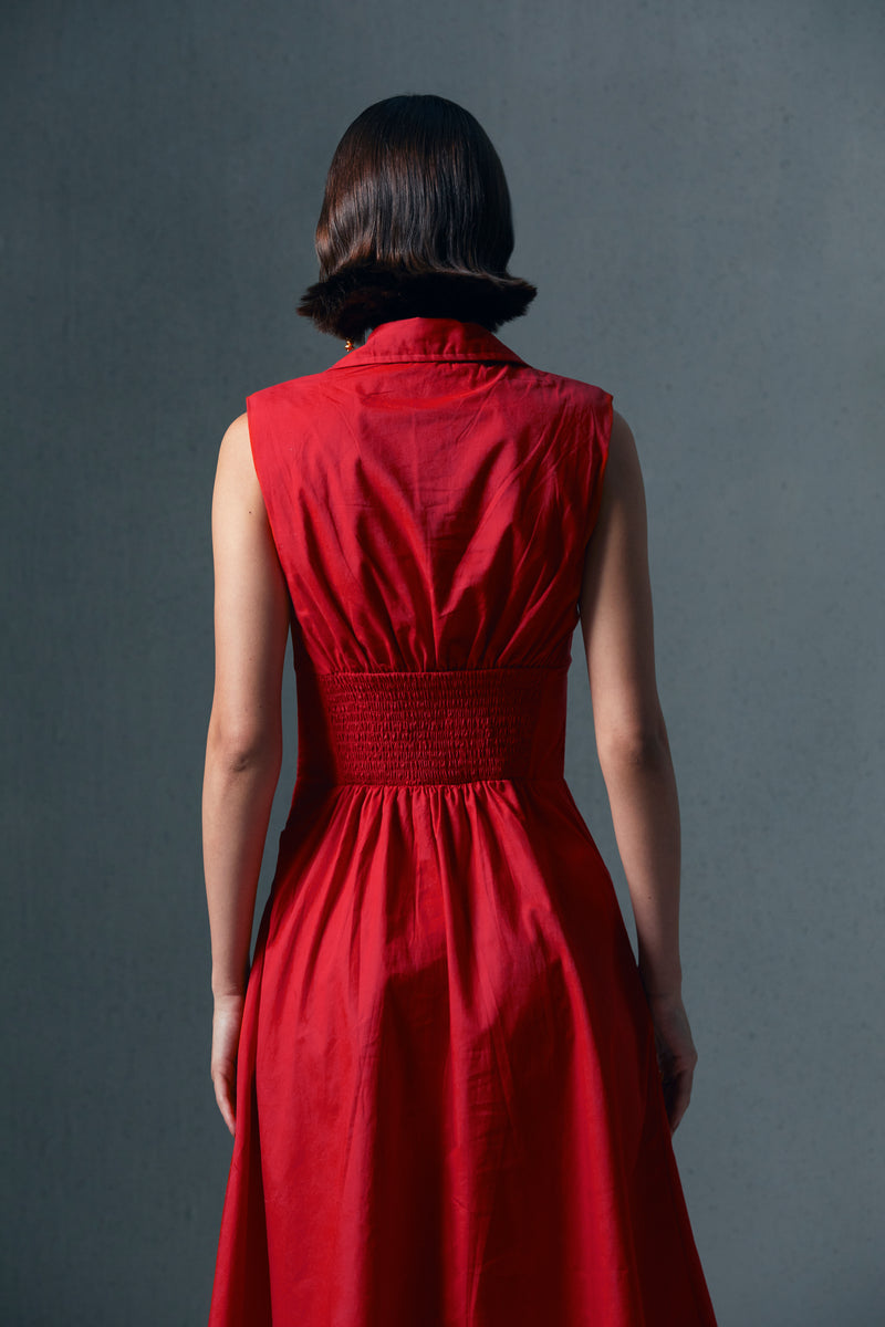 Crimson Red Hourglass Poplin Midi Dress Qua Crimson Red Hourglass Poplin Midi Dress Qua