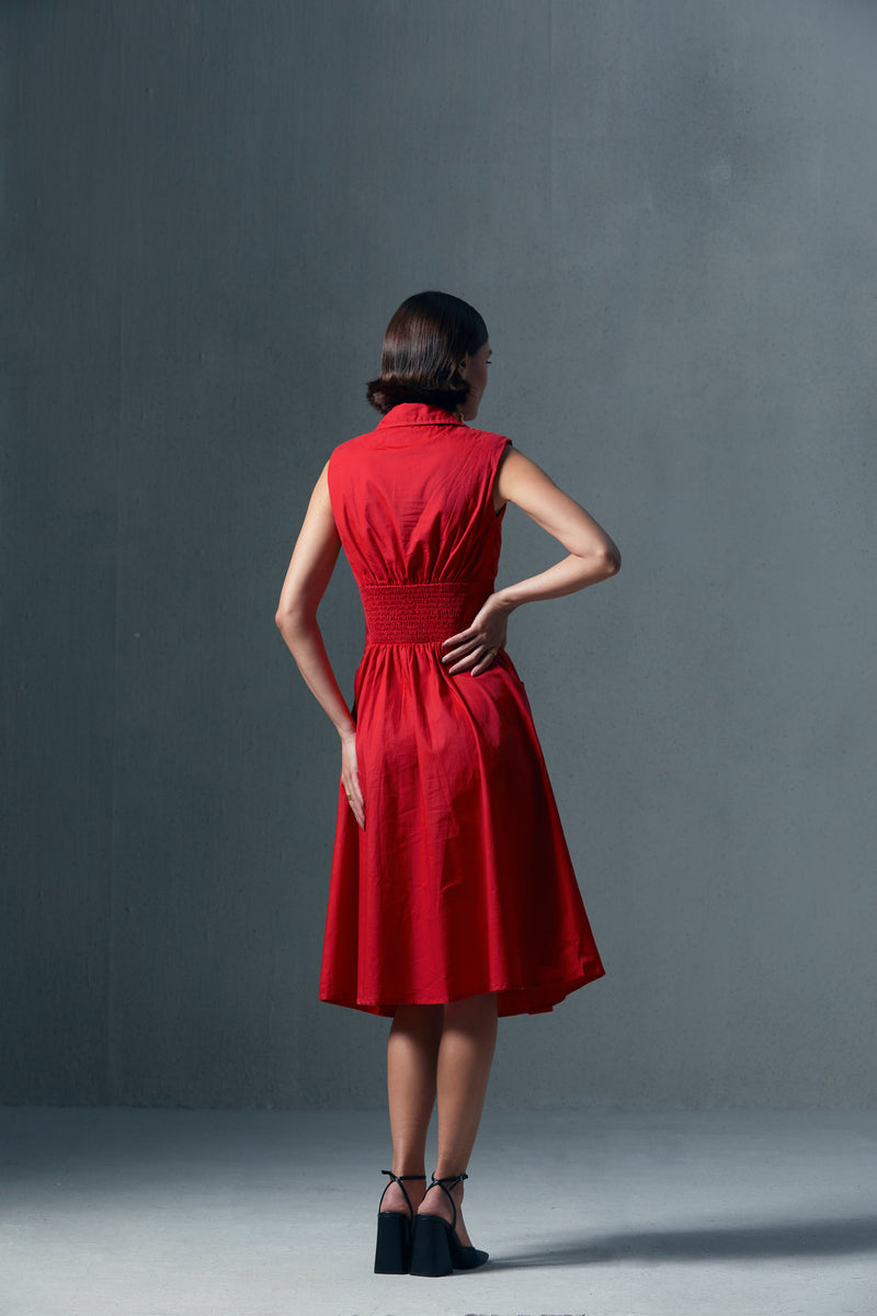 Crimson Red Hourglass Poplin Midi Dress Qua Crimson Red Hourglass Poplin Midi Dress Qua