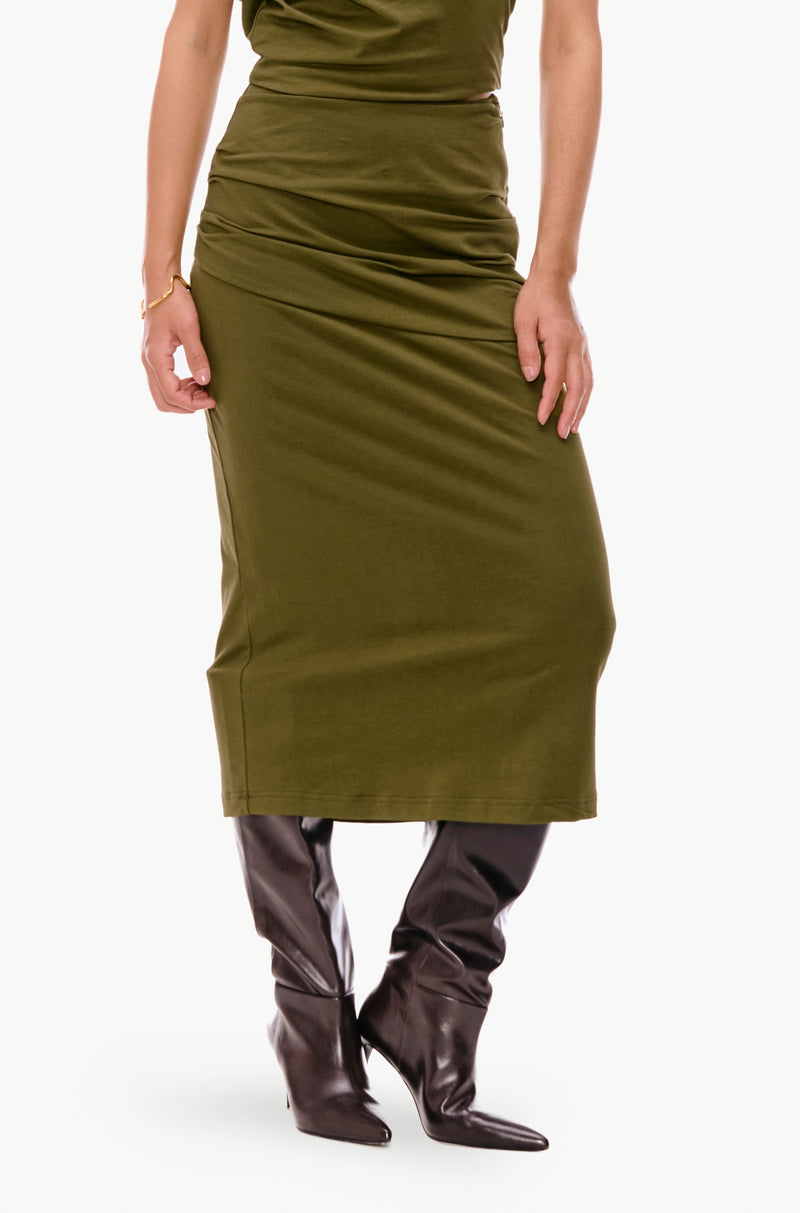 Draped Jersey Midi Skirt