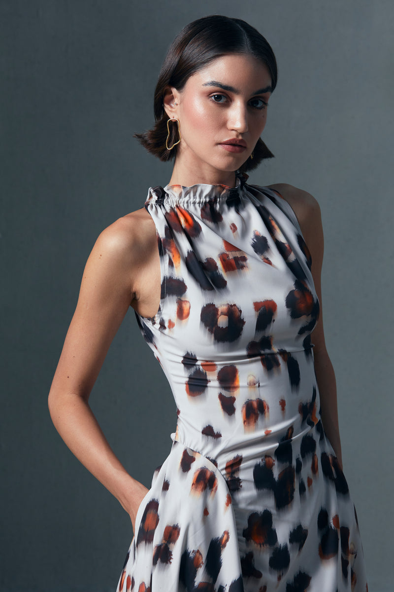 Draped Leopard Dress