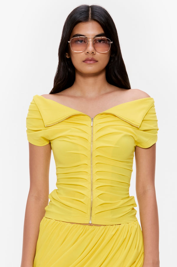 Zip-Up Pleated Top