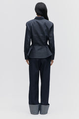 Denim Peplum Turn-Up Set