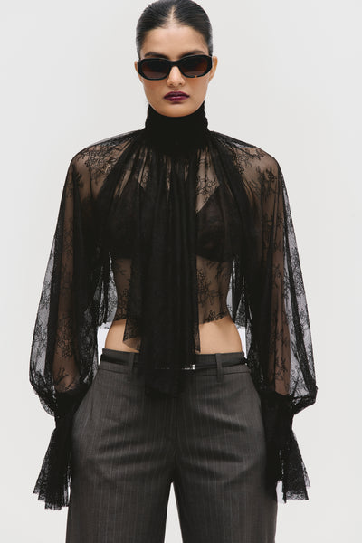 Smocked Lace Cropped Blouse