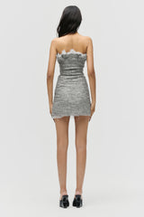 Frayed Pleated Mini Dress