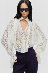 Smocked Lace Cropped Blouse