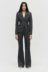 Belted Pinstripe Blazer
